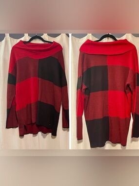 Calvin Klein Red & Black Oversize Cowl Neck Sweater— Size XL- NWOT